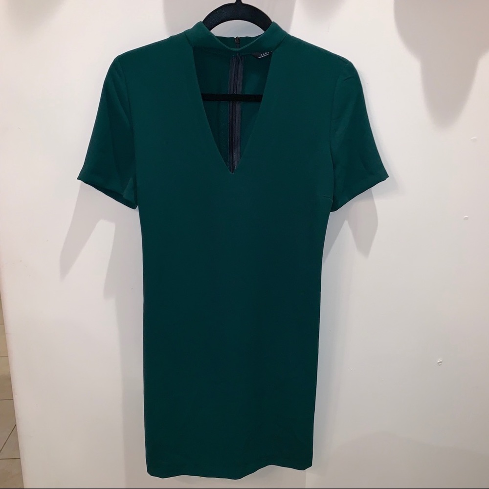 Zara Green V Neck Dress with Choker Detail